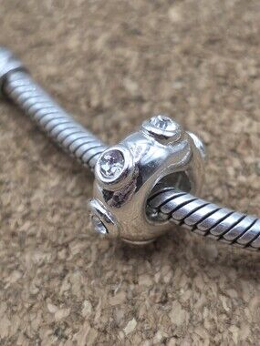 5/$25 ❤️ SILVER WHITE CZ STUDDED SPACER CHARM FOR PANDORA